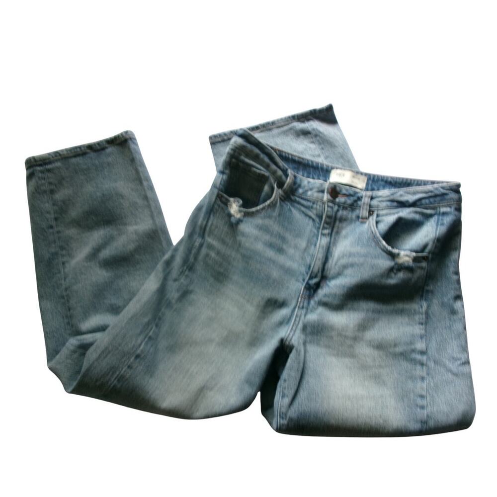 BKE Billie Barrel Jeans Women's 29x28 High Rise Slim Fit Distressed Blue